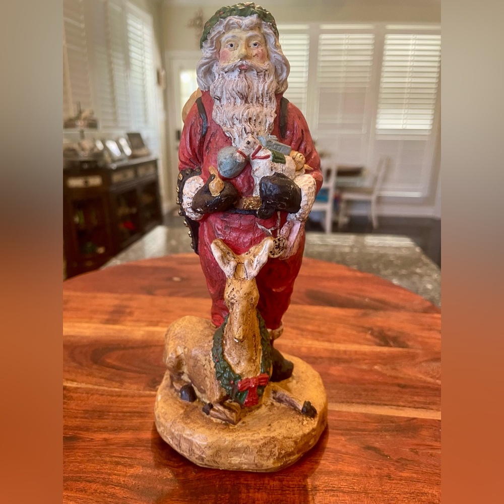 Meravic Mera Vic Blue Springs Resin Outdoors Santa Figurine with Deer Christmas